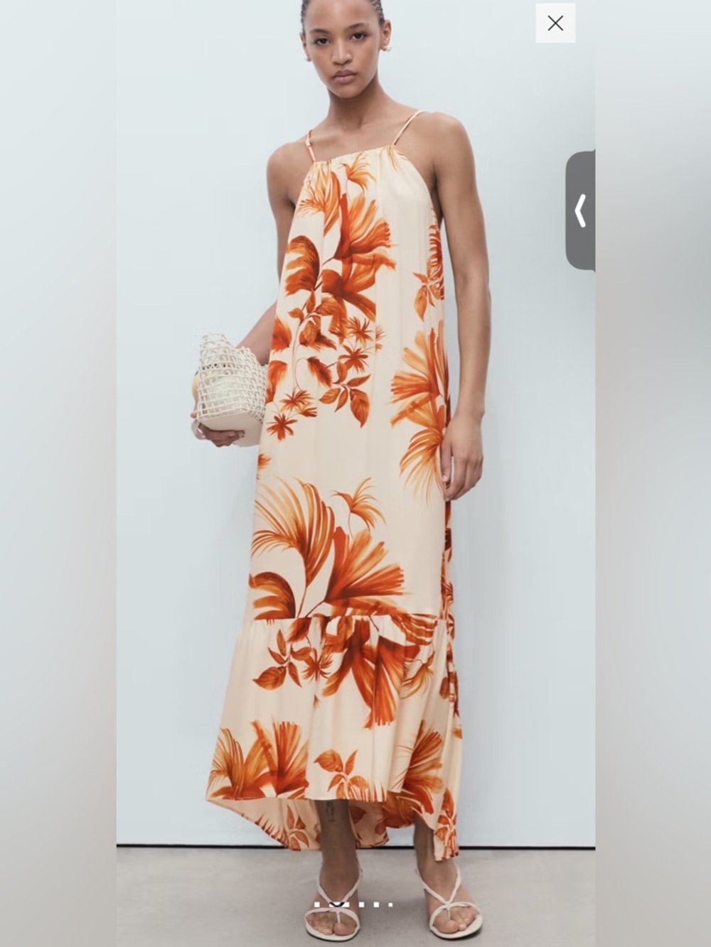 Mango Cream Backless Sundress with Rust Palm Print